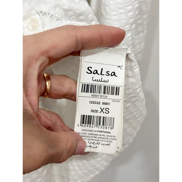 Salsa Cotton Blend Long Sleeve Button-Up Shirt w/ Ties White Women's Size XS / S - Picture 4 of 5